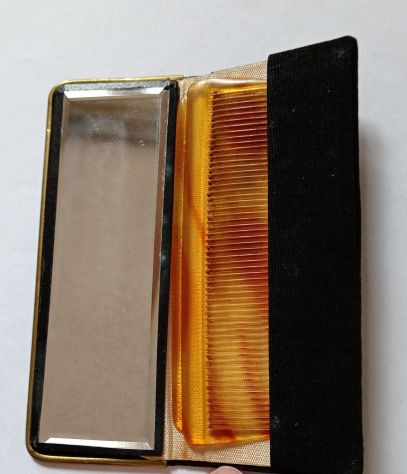 Set tascabile vintage pettine specchietto da borsetta anni 60 stoffa - Foto 4