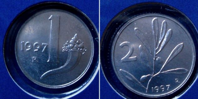 REPUBBLICA ITALIANA COPPIA 1 LIRA 2 LIRE 1997 FDC SIGILLATE DA SERIE ZECCA