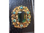 Spilla vintage con strass e un grande cristallo centrale sfaccettato color ve
