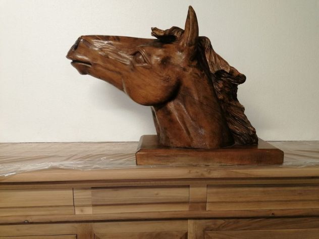 Scultura in legno testa di cavallo - su unico pezzo - Foto 2