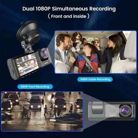 Dash Cam 3 canali Full HD 1080P anteriore posteriore abitacolo LCD 3" G-Sensor - Foto 3