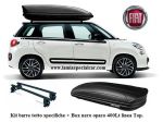 BOX BAULE PORTATUTTO 400 LT.NERO + Kit 2 Barre Tetto Specifico per Fiat 500 L +
