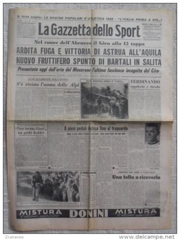 LA GAZZETTA DELLO SPORT 11-6-50 ASTRUA VINCE A L'AQUILA - GRANDE SPUNTO DI BARTA