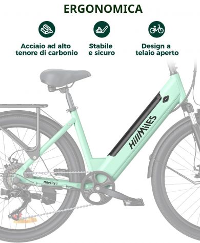 Bicicletta Elettrica HillMiles 250W MileCity1 LATTE E MENTA - Foto 2