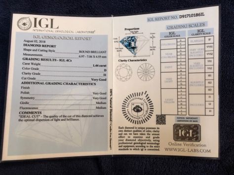 Diamante 1.44 Ct Color D Clarity I1 Certificato IGL - Foto 6