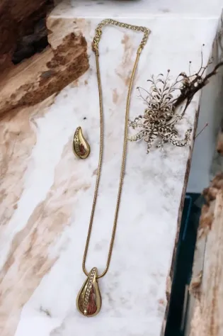 Set Collana + Orecchini dorati con brillanti incastonati - Foto 5