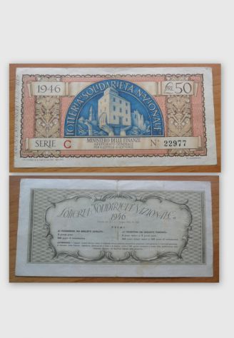 BIGLIETTO DA COLLEZIONE LOTTERIA DI SOLIDARIETA' NAZIONALE 1946 - LIRE 50 -