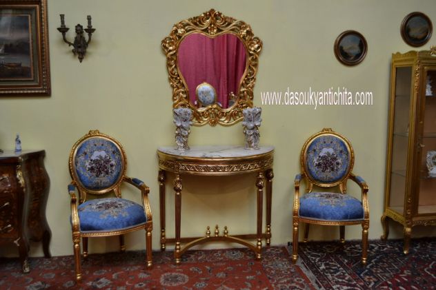 Coppia di poltrone dorate con braccioli stile Luigi XVI - Foto 2