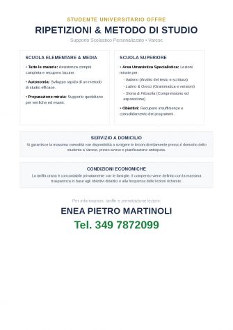 Studente universitario offre aiuto compiti e ripetizioni a Varese