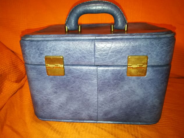 beauty case vintage blu con specchio rettangolare - Foto 3