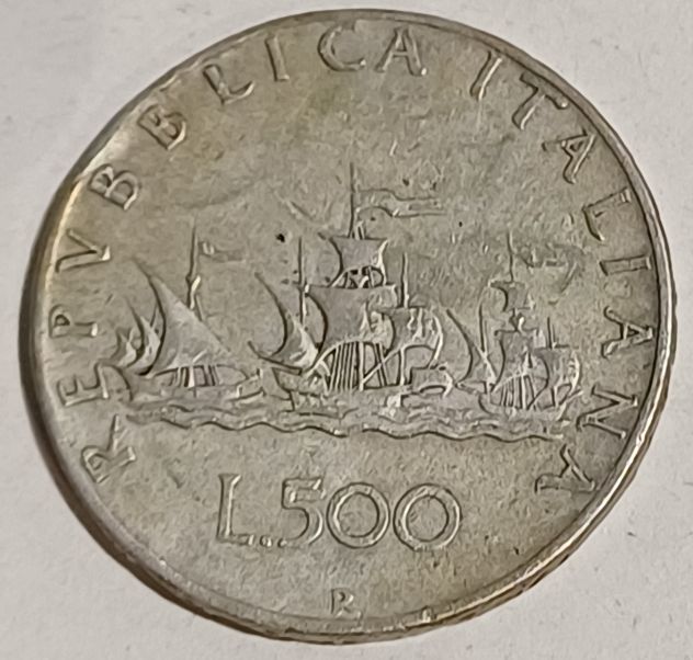 500 Lire d'argento "Caravelle" della Repubblica Italiana. - Foto 3