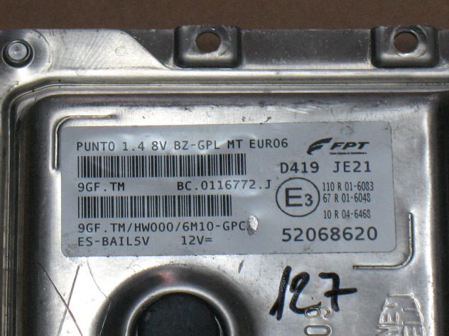 52068620 ECU CENTRALIMA FIAT PUNTO 1.4 8V GPL MT 52068620 9GF.MT HW000 - Foto 2