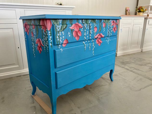 NUOVO COMO' 3 CASSETTI LACCATO E DECORATO A MANO - Foto 8