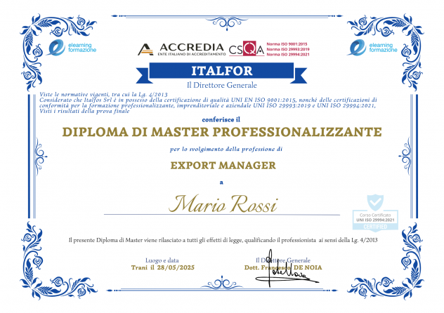 Master online per Export Manager certificato UNI ISO 29994:2021 - Foto 4