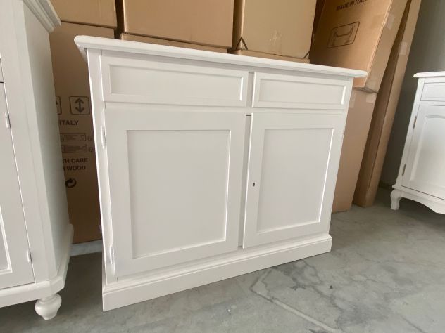 NUOVA CREDENZA 2 ANTE 2 CASSETTI DI VERO LEGNO IN FINITURA BIANCO LACCATO - Foto 5