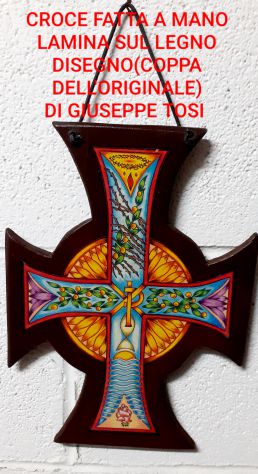 CROCE FATTA A MANO IN LEGNO- LAMINA SUL LEGNO