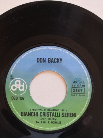 Disco Vinile 45 giri di Don Backy "Bianchi cristalli sereni" originale del 1971 - Foto 3