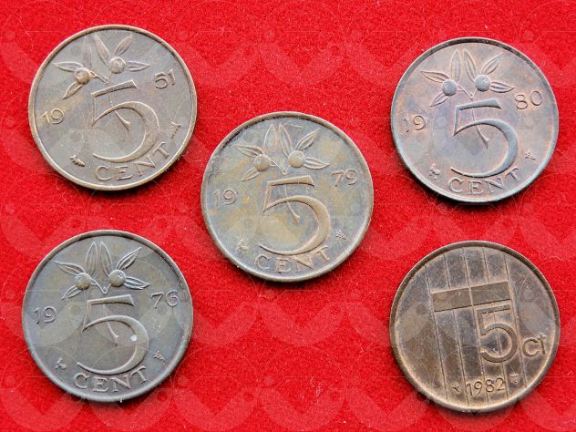 NEDERLAND 1950-1982 lotto di 9 monete da 1 e 5 Cent - Foto 3