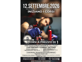 12.SETTEMBRE.2026 INIZIANO I CORSI  di Tatuaggi Piercing