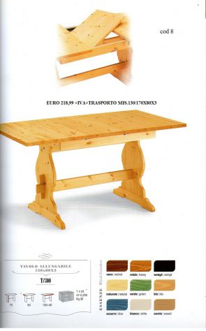 Tavolo allungabile in legno massello190/370 i pino naturale