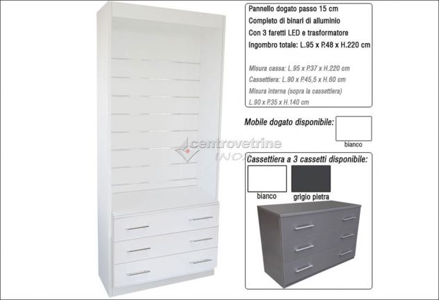 MOBILE DOGATO AUTOPORTANTE CON MOBILE CON 3 CASSETTI H 60