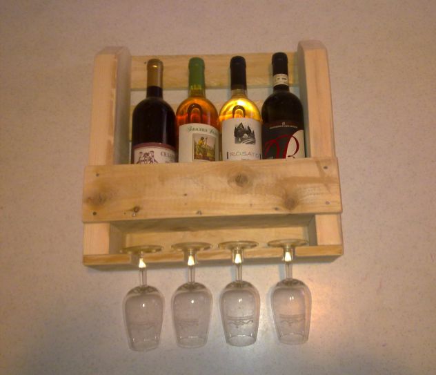 Porta bottiglie e calici in legno da muro - Foto 3