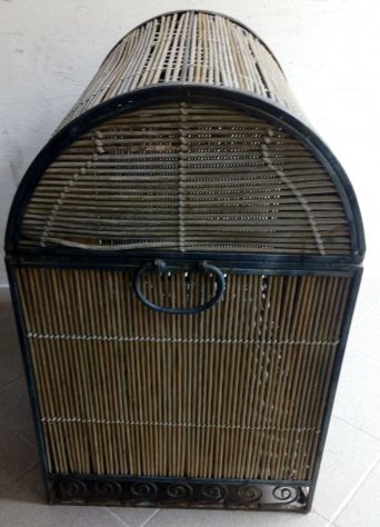 Baule Cesta stile Coloniale in metallo nero e canna di Bambù - Foto 2