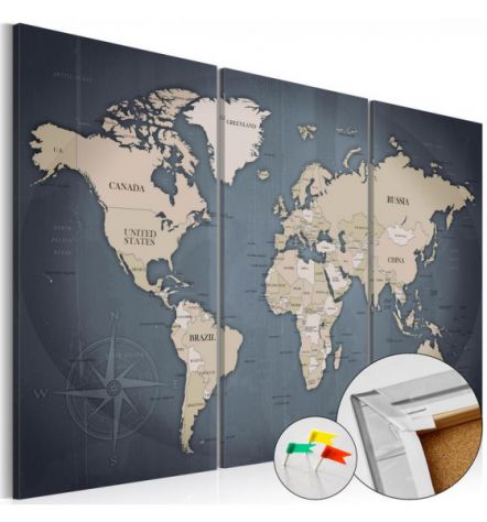 Quadro Di Sughero Mappa Del Mondo In 3 Parti Arredalacasa