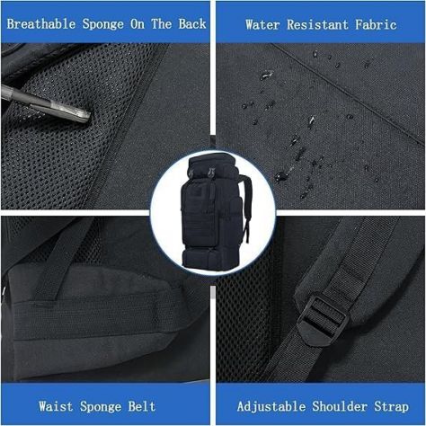 Zaino tattico 80L molle impermeabile trekking campeggio viaggi nero - Foto 6