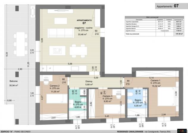 Attico con tre camere, due bagni e balcone di 30 mq - Foto 14