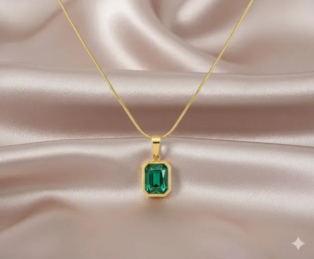 18K Gold Plated Emerald Pendant Necklace