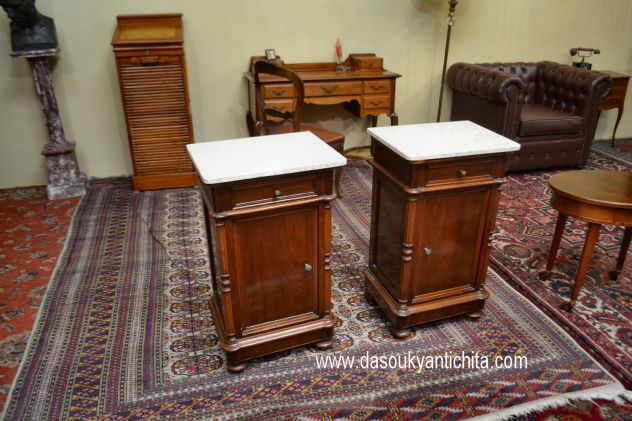 Antica coppia di comodini con piano in marmo stile Luigi Filippo - Foto 9