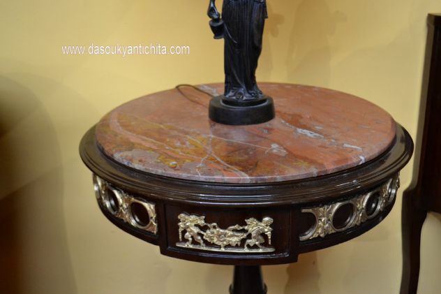 Tavolino tondo con piano in marmo stile Napoleone III - Foto 3