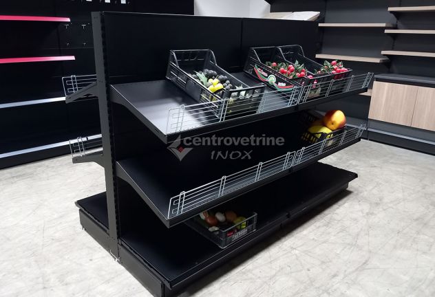 GONDOLA FRUTTA IN FERRO NERO DA 203 CON PIANO BASE 50 E PIANI DA 50 - Foto 8