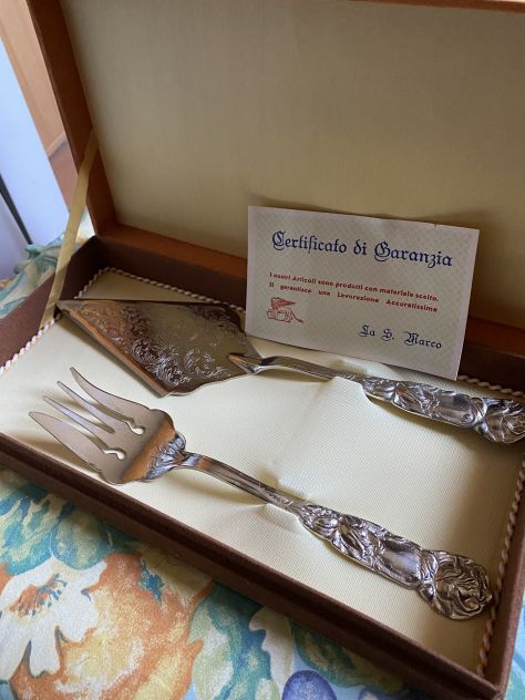 set paletta per torte e forchettone vintage anni 70 in confezione originale