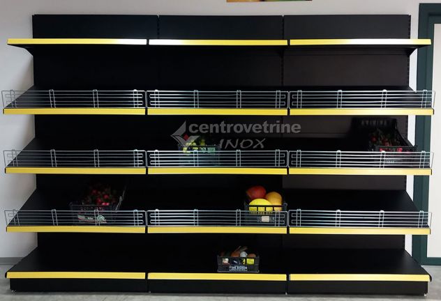 SCAFFALE FRUTTA IN FERRO NERO DA 303 CON PIANO BASE 50 PIANI DA 50 E PIANO MARK