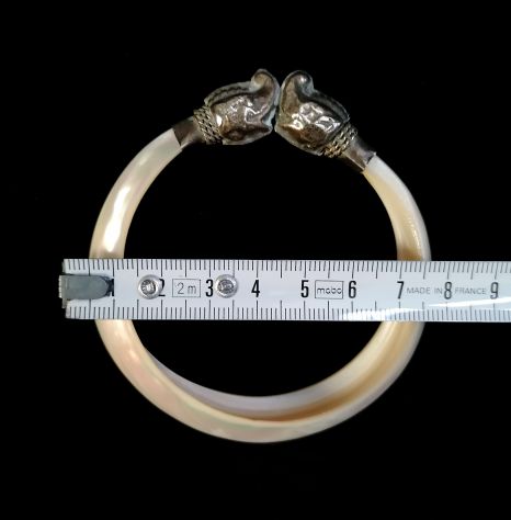 SPETTACOLARE ANTICO BRACCIALE CINGALESE IN MADREPERLA E METALLO ARGENTATO. - Foto 9