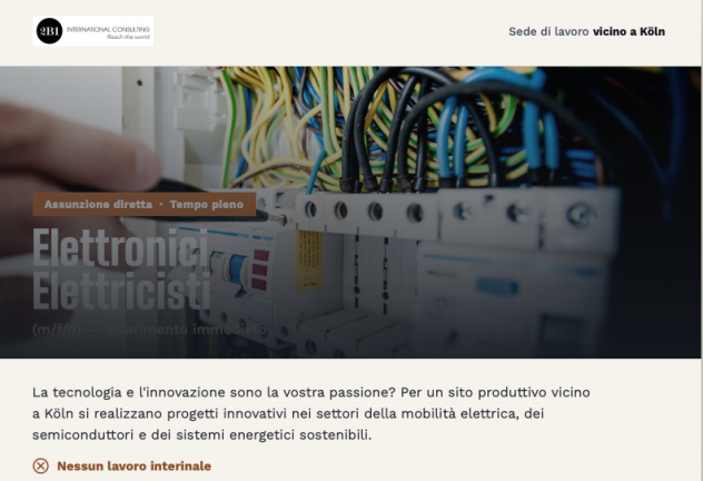 Elettricisti/Elettronici per la Germania  - sede produttivo vicino a Köln