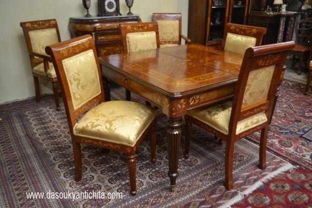 Tavolo da pranzo e da riunioni stile inglese intarsiato allungabile a 328 cm. - Foto 7