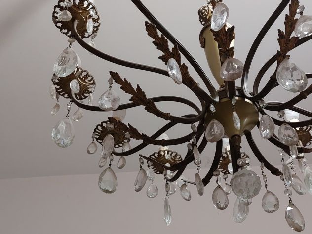 Pregiato lampadario vintage fine anni 50 In metallo dorato  con 12 punti luce - Foto 7