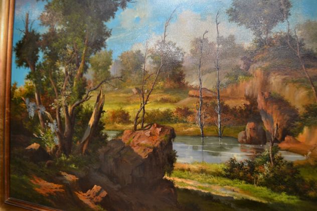 Dipinto olio su tela anni 70 raffigurante paesaggio boschivo - Foto 8