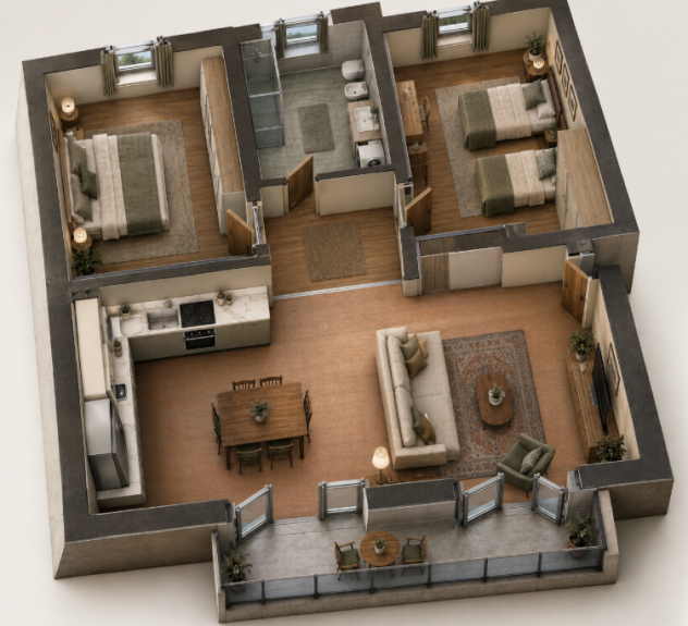 Appartamento 83Mq con balcone arredato completo