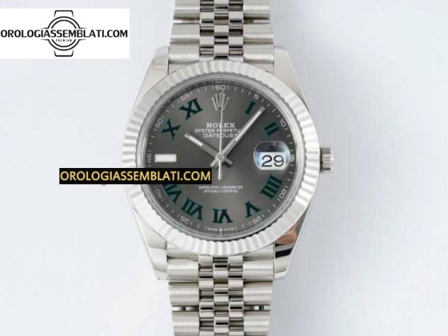 REPLICA ROLEX DATEJUST 41 SS LUNETTA SCANALATA 1:1 BEST EDITION ACCIAIO 904L GRIGIO VERDE QUADRANTE ROMANO SUL BRACCIALE JUBILEE 3235