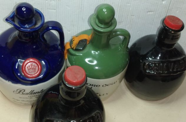LOTTO DI 4 FIASCHETTE DI LIQUORE IN CERAMICA PESANTE VINTAGE - Foto 4