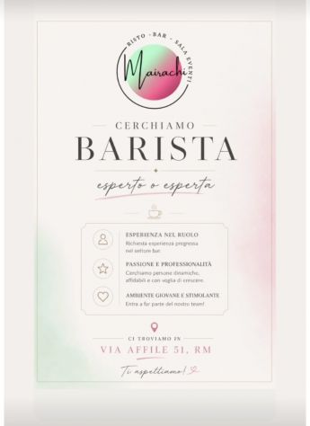CERCASI BARISTA ESPERTO/A