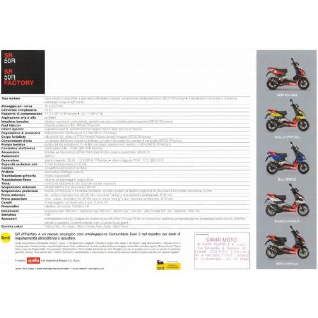 Depliant pubblicitario Aprilia SR 50 R e SR 50 R Factory - Foto 2