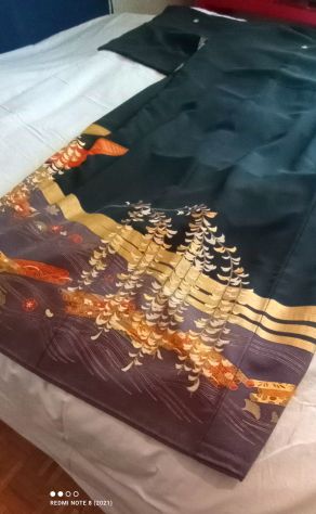 Kimono Kurotomesode autentico in seta con 5 stemmi" - Foto 4