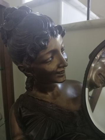 Statua bronzo su colonna marmo rara- firm. Moreau - Foto 10
