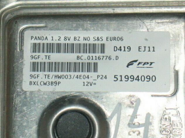 9GFTE 51994090 ECU CENTRALINA FIAT PANDA 1.2 8v 51994090 HW003 9GF.TE 9GF - Foto 2