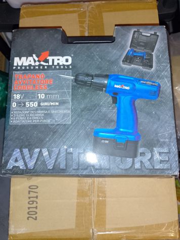 TRAPANO AVVITATORE CORDLESS MAXTRO POTENZA 18W MANDRINO AUTOSERRANTE